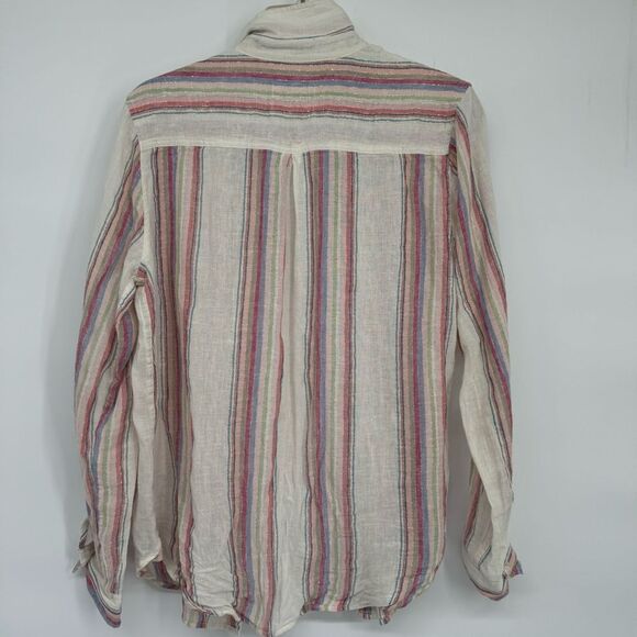 Rails Charli Havana Stripe Linen Blend Shirt Top Ivory Pastel Metallic Thread S - Picture 4 of 6
